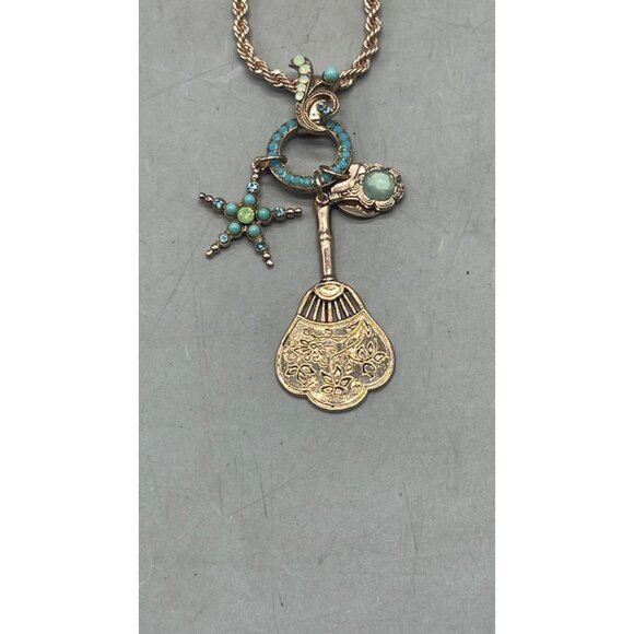 Mariana Gold-Tone Nautical Pendant Necklace Chain Starfish Key Charms READ NEW - Picture 2 of 7